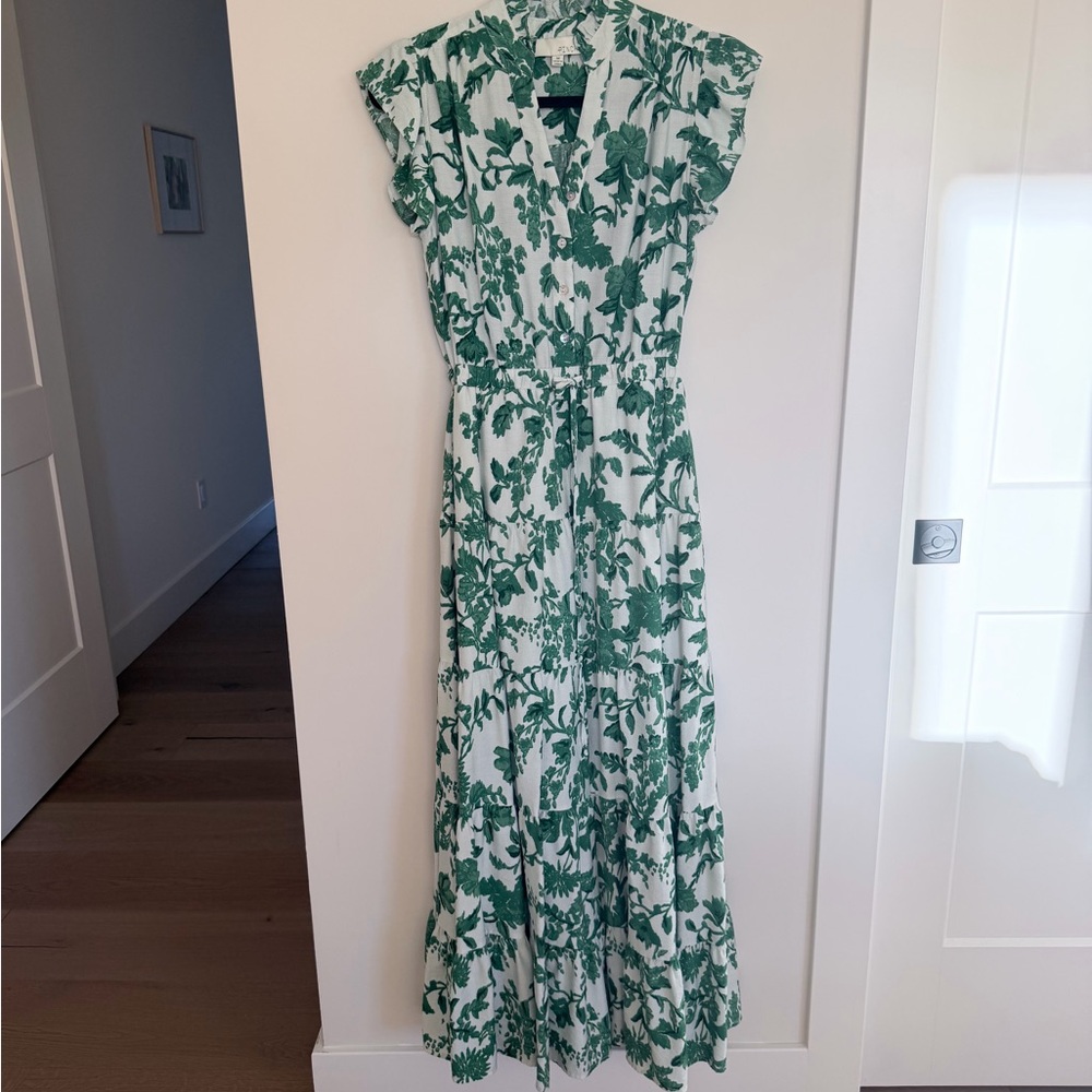 Pinch White and Green Floral Maxi Dress